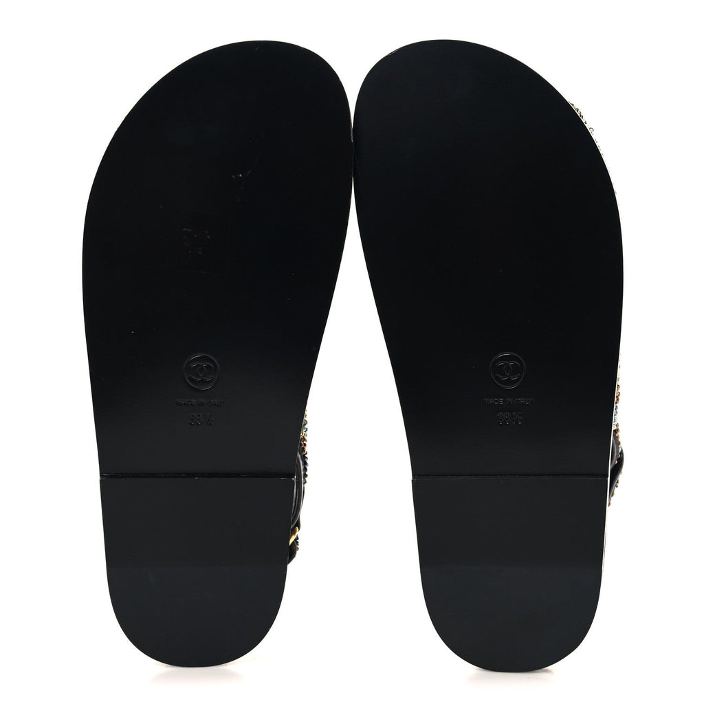 Grained Calfskin Crystal Velcro Dad Sandals 36.5 Black Multicolor