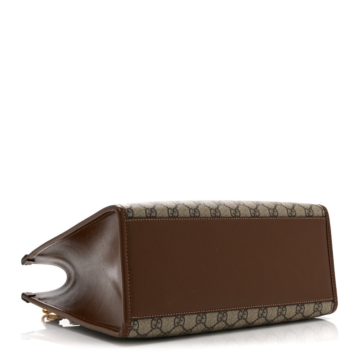 GG Supreme Monogram Azalea Calfskin Small Retro Interlocking G Tote Bag Beige Ebony Brown Sugar