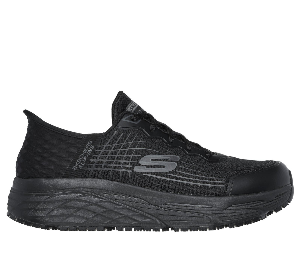 Skechers Slip-ins Work Slip-Resistant Relaxed Fit: Max Cushioning Elite - Remmal, BLACK