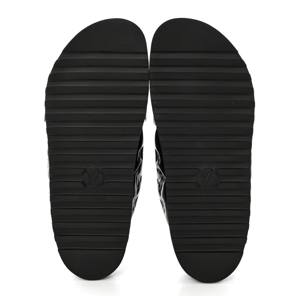 Lambskin Monogram Embossed Paseo Flat Comfort Sandals 39 Black