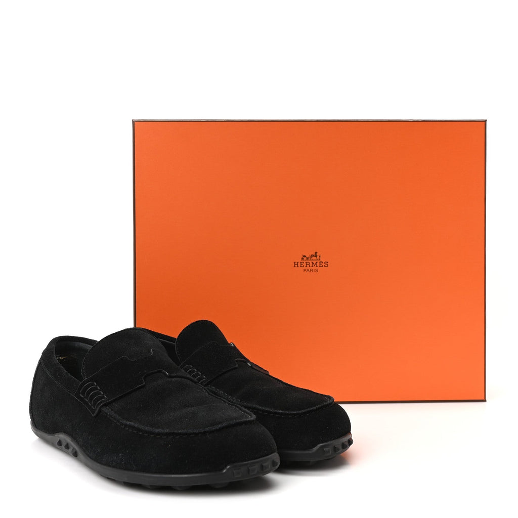 Suede Calfskin Womens Lazy Loafers 38.5 Black