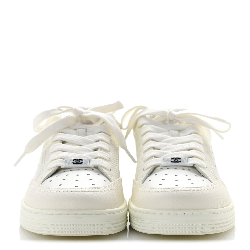Grained Calfskin Fabric Womens Logo Sneakers 37.5 White 37.5 White