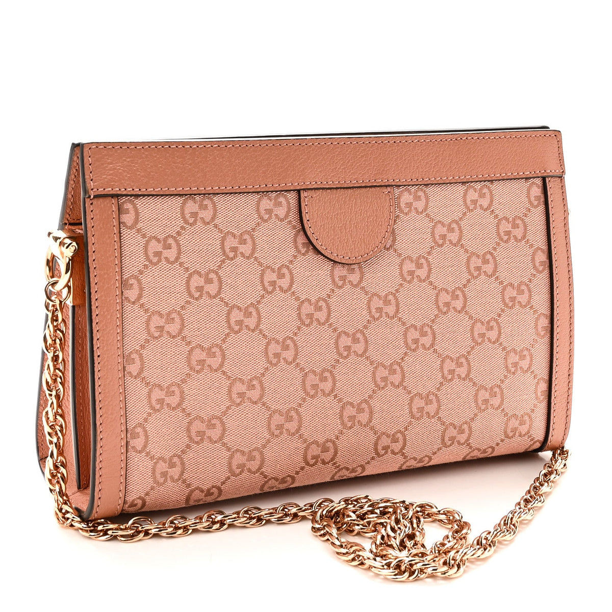 Monogram Textured Dollar Calfskin Small Ophidia Chain Shoulder Bag Cloche Rose Pink