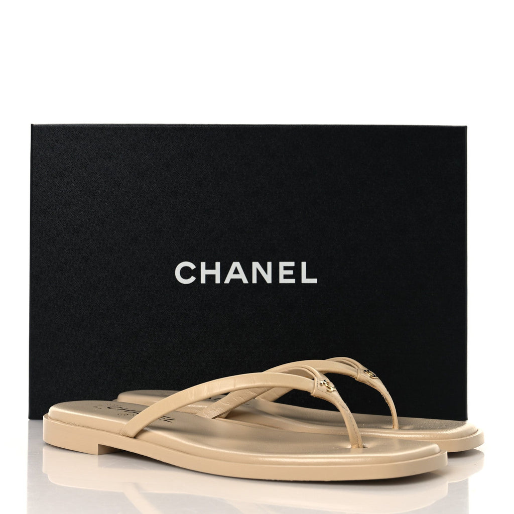 Goatskin CC Times Square Thong Sandals 37.5 Beige