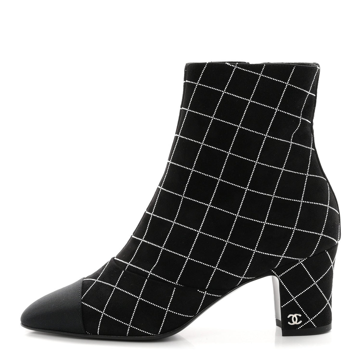 Suede Goatskin Grosgrain CC Short Boots 37.5 Black Silver
