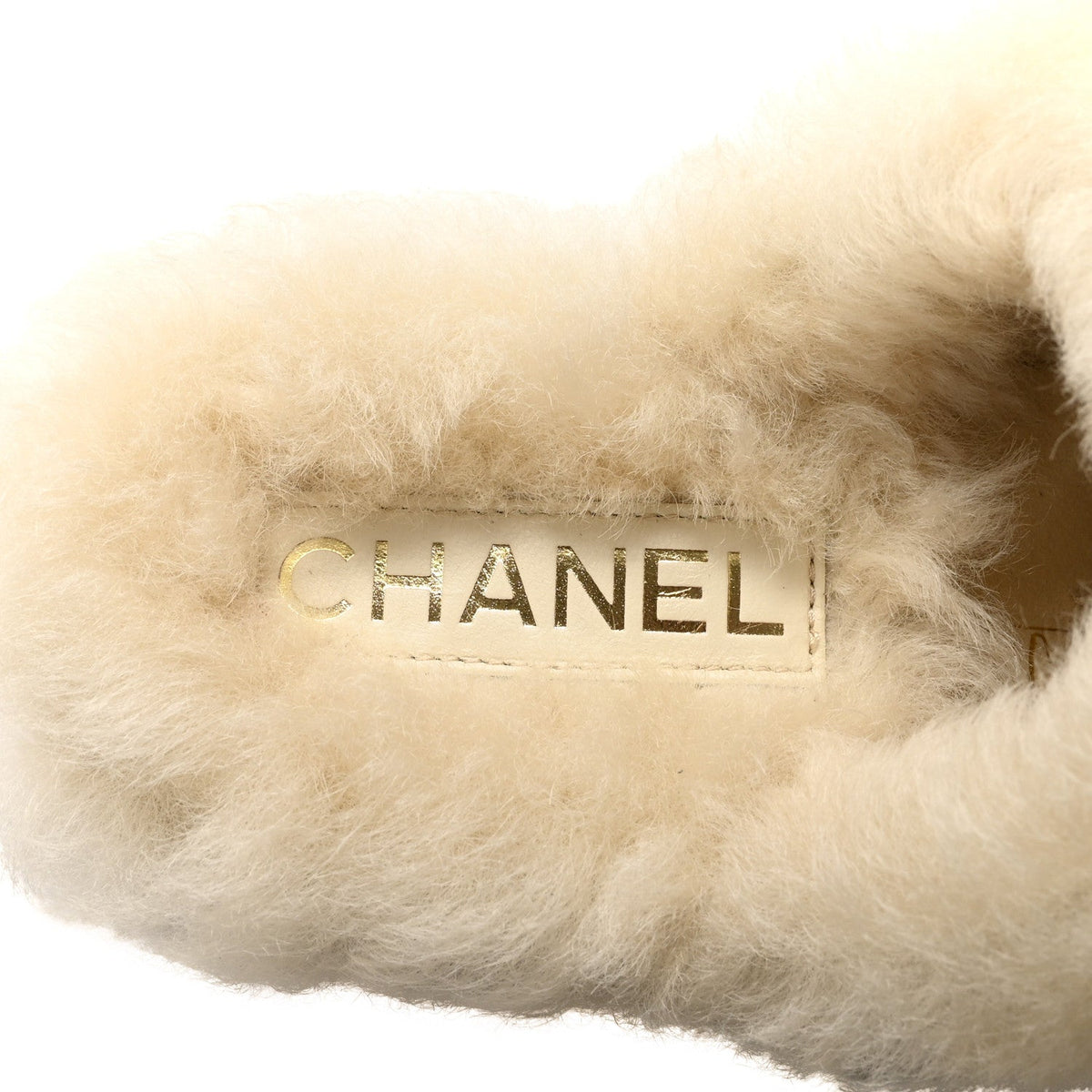 Suede Shearling CC Cap Toe Mules 36 Beige Black