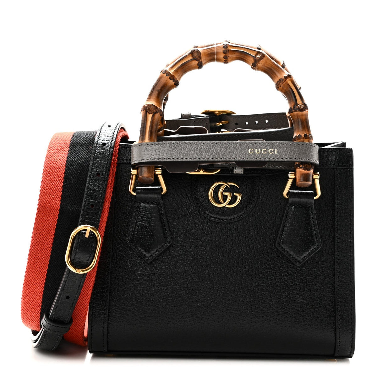 Textured Dollar Calfskin Web Mini Diana Tote Bag Black