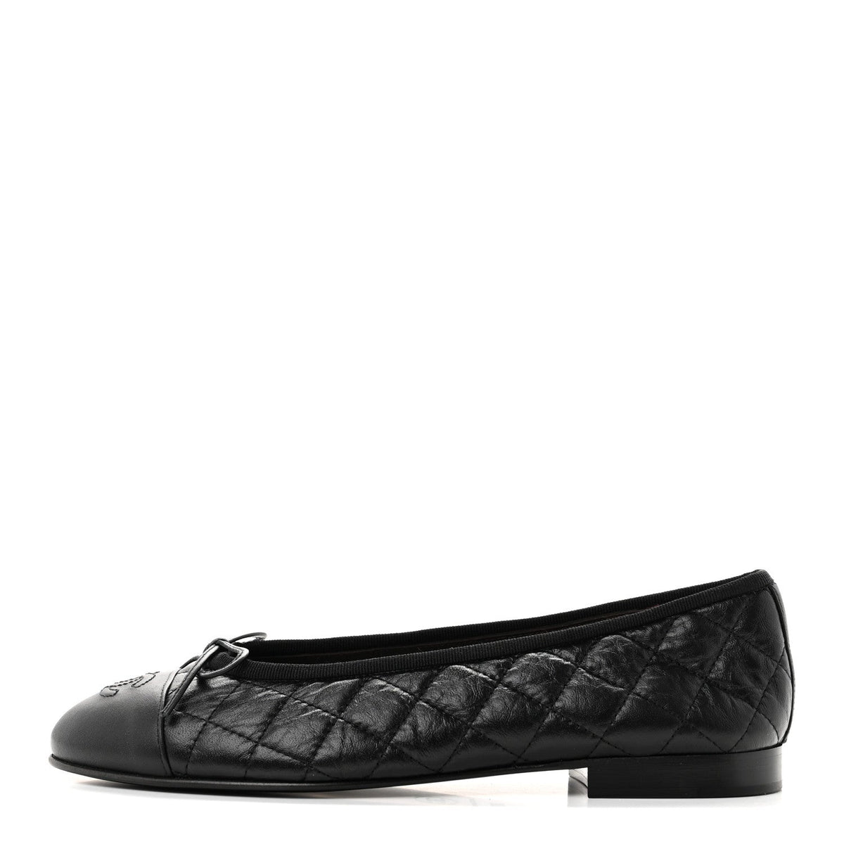 Aged Calfskin Quilted CC Cap Toe Ballerina Flats 38.5 Black