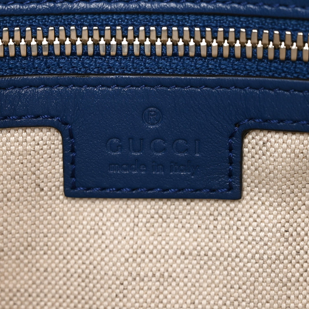 Calfskin GG Tennis Embossed Medium Wristlet Messenger Bag Intense Metal Blue