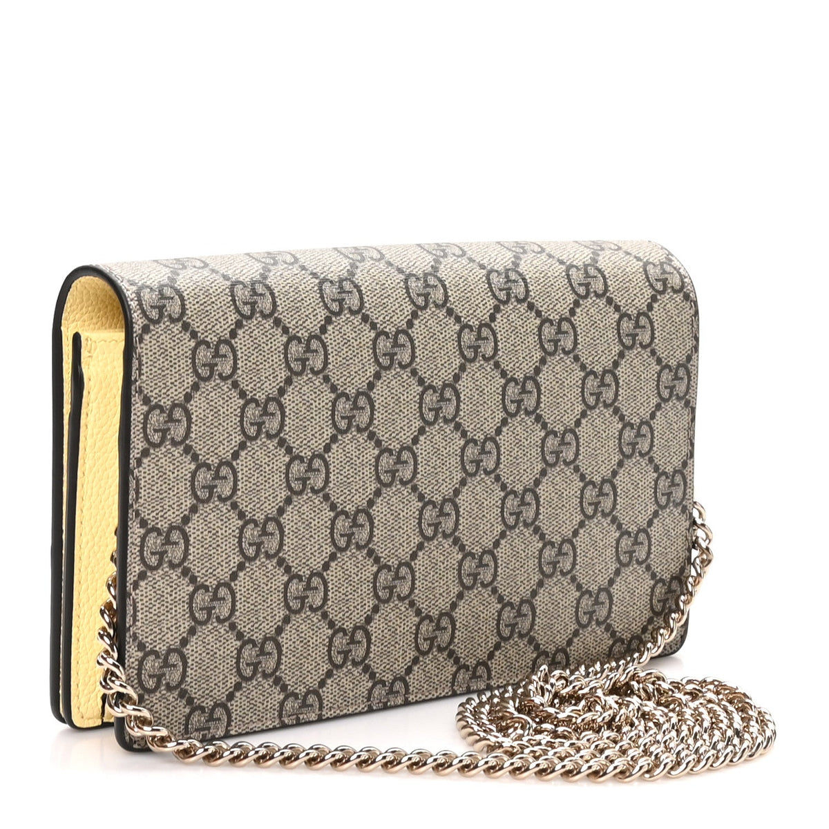 Dollar Calfskin GG Supreme Monogram Mini GG Marmont Chain Wallet Beige Light Yellow