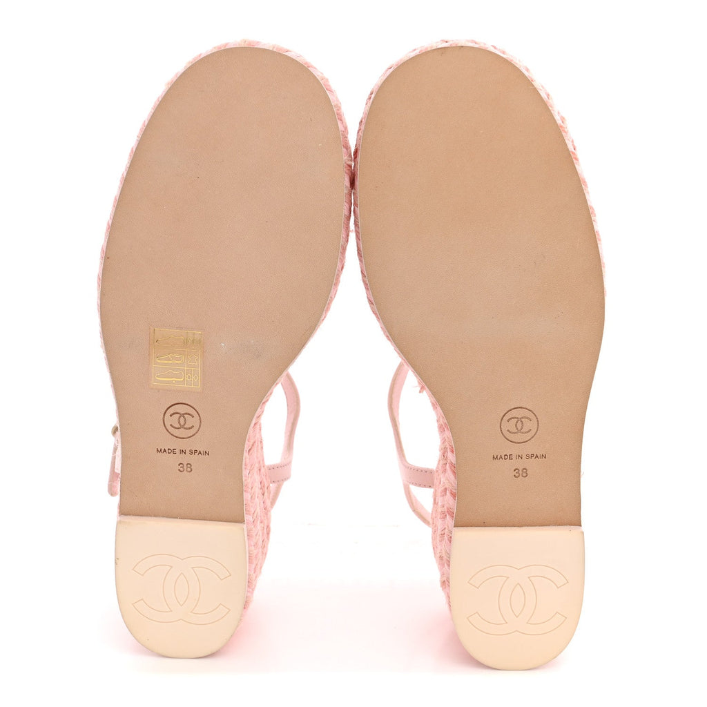 Lambskin Grosgrain CC Espadrilles Wedges 38 Pink Black