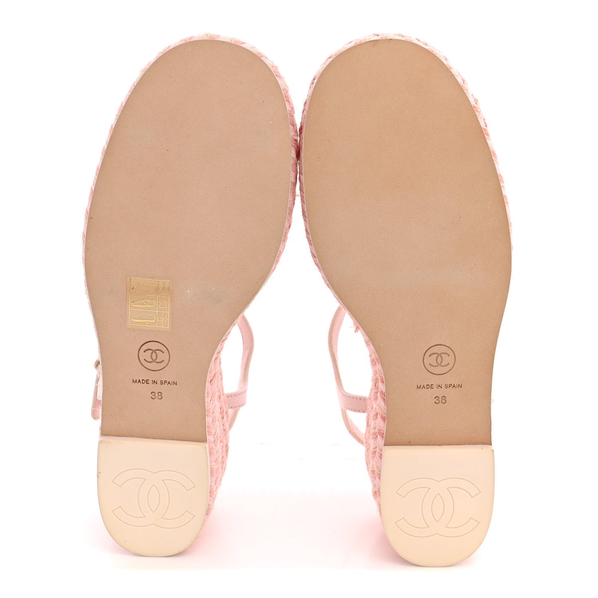 Lambskin Grosgrain CC Espadrilles Wedges 38 Pink Black