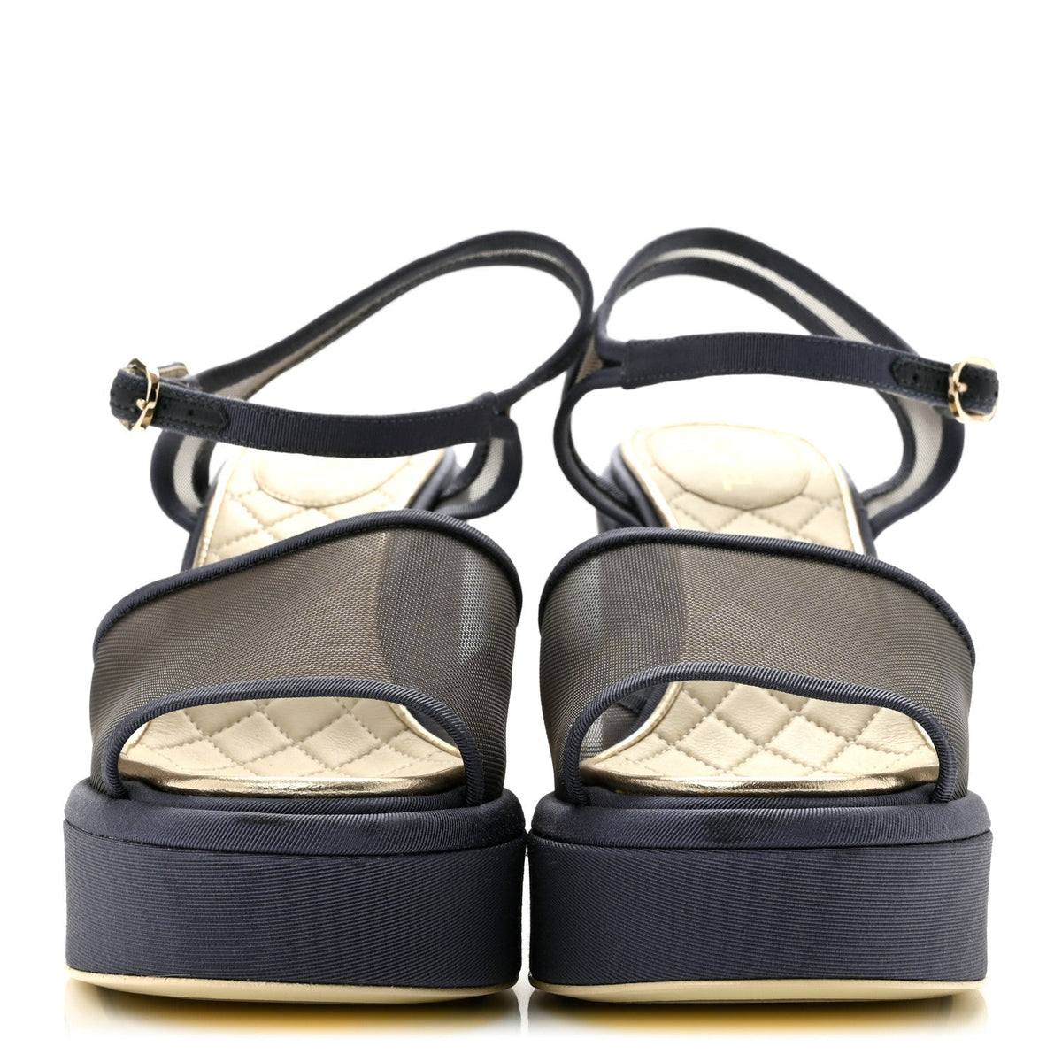 Mesh Grosgrain Wedge Sandals 37 Blue
