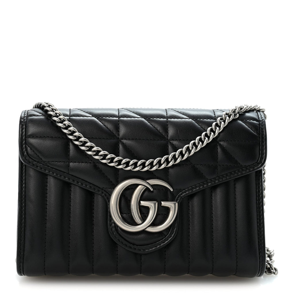 Calfskin Matelasse Aria GG Marmont Chain Wallet Black