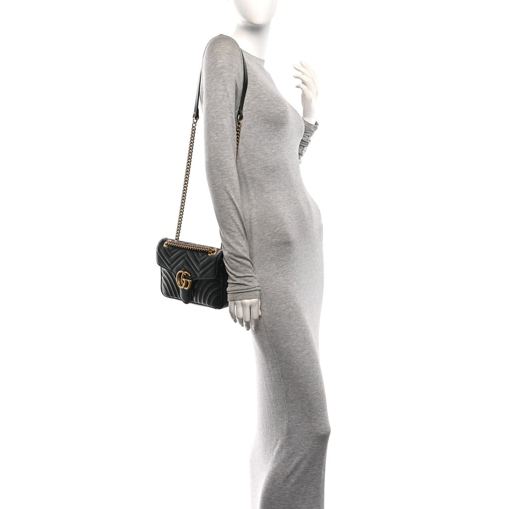 Calfskin Matelasse Small GG Marmont Shoulder Bag Black