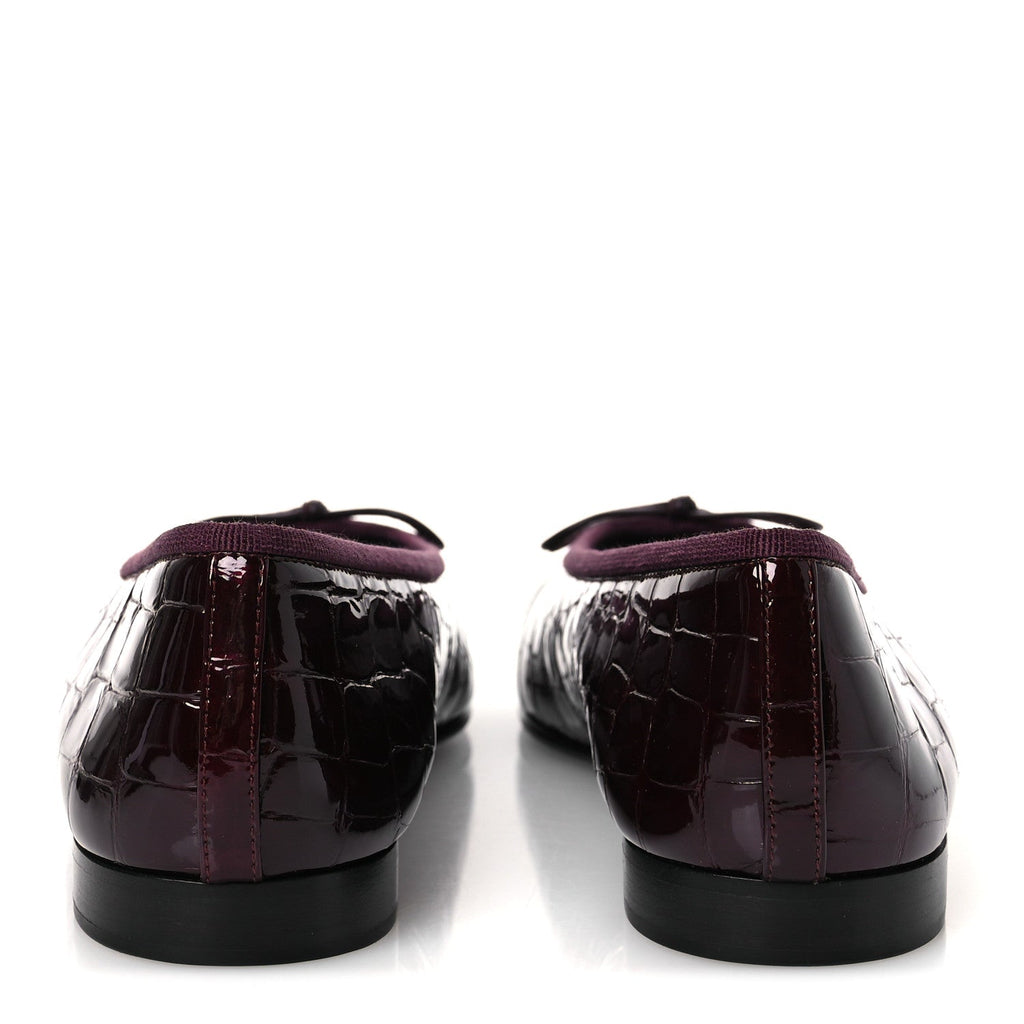 Patent Calfskin Crocodile Embossed Ballerina Flats  38 Dark Burgundy Black