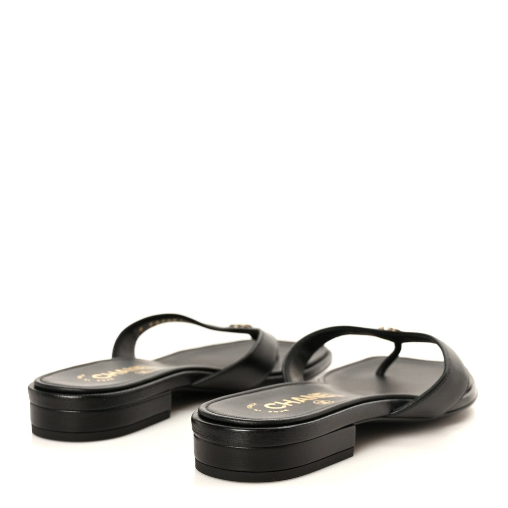 Lambskin CC Thong Sandals 37 Black