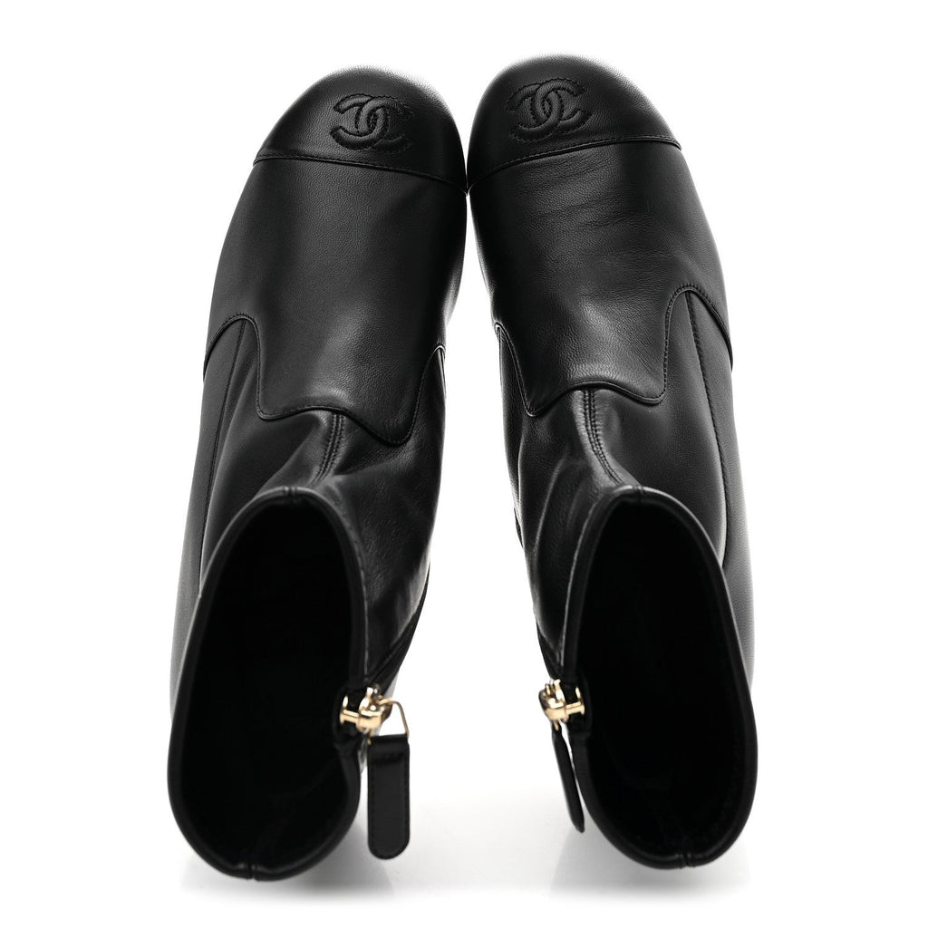 Stretch Lambskin Cap Toe CC Short Boots 38 Black