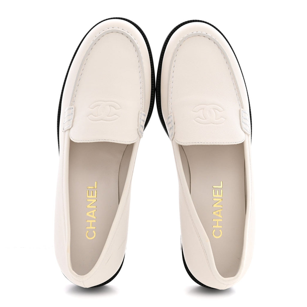 Lambskin CC Mocassin Loafers 38.5 White