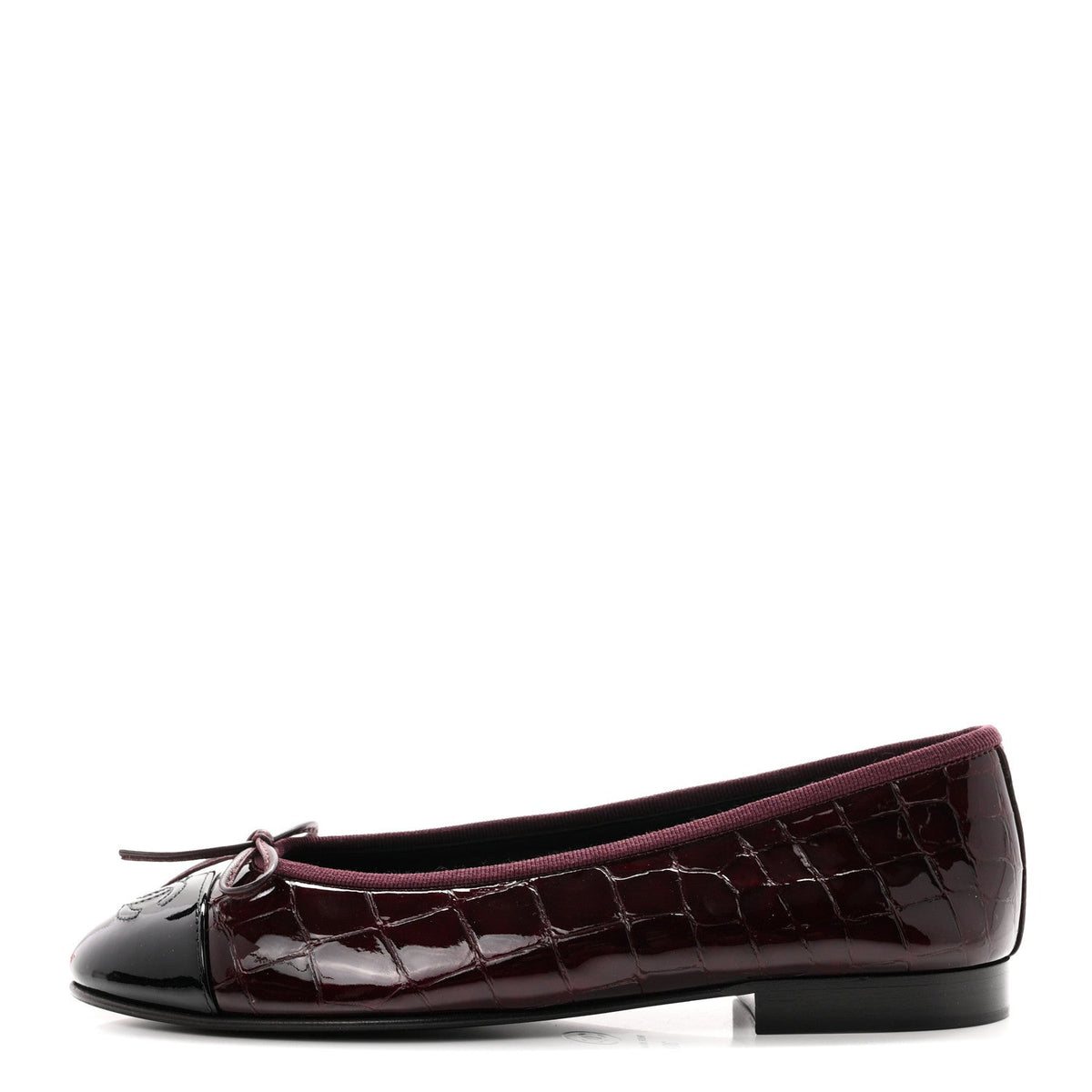 Patent Calfskin Crocodile Embossed Ballerina Flats 36.5 Dark Burgundy Black