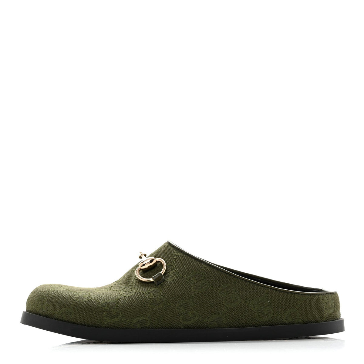 New Canvas Monogram GG Granada Kid Womens Horsebit Mules 35.5 Green