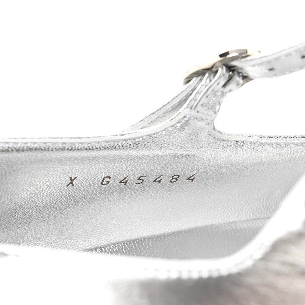 Laminated Calfskin Grosgrain Mary Janes Flats 40 Silver Black