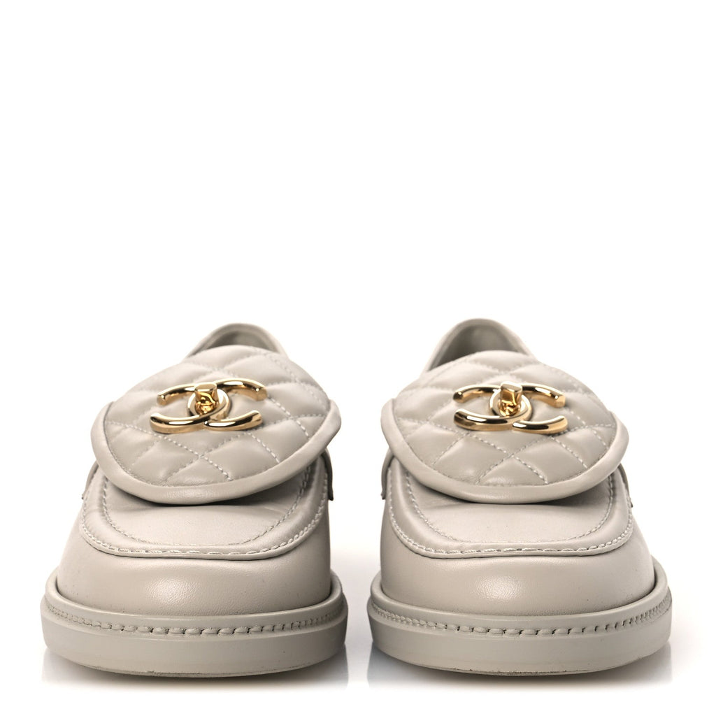 Lambskin Quilted CC Turnlock Loafers 37 Grey