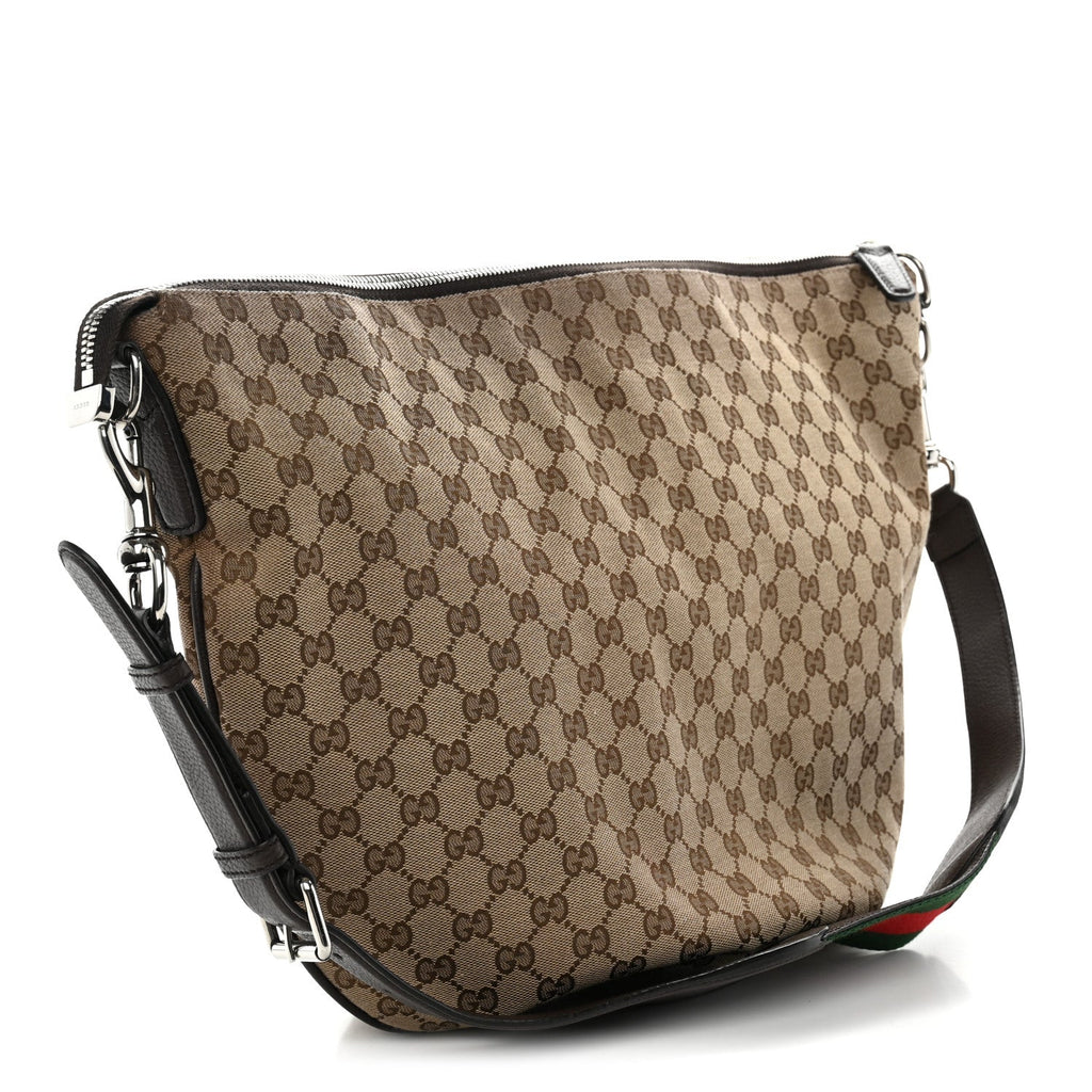 Monogram Calfskin Web Large Shoulder Bag Beige Brown