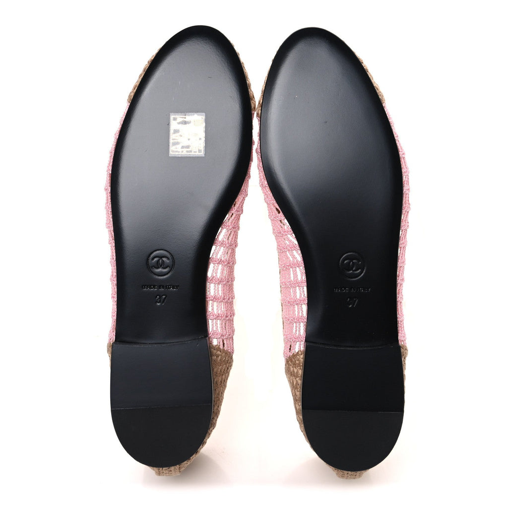 Raffia Cap Toe Ballerina Flats 37 Pink Beige