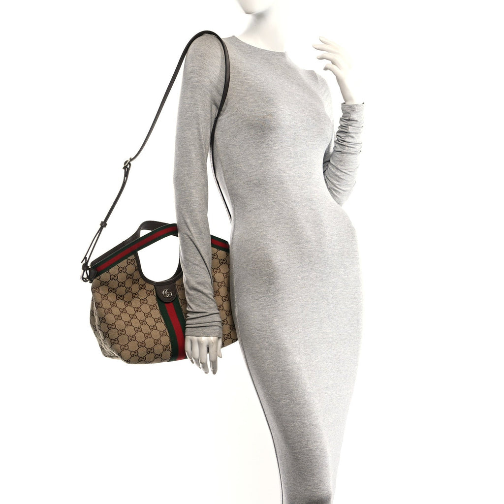 Monogram Web Small Giglio Tote Beige Dark Brown