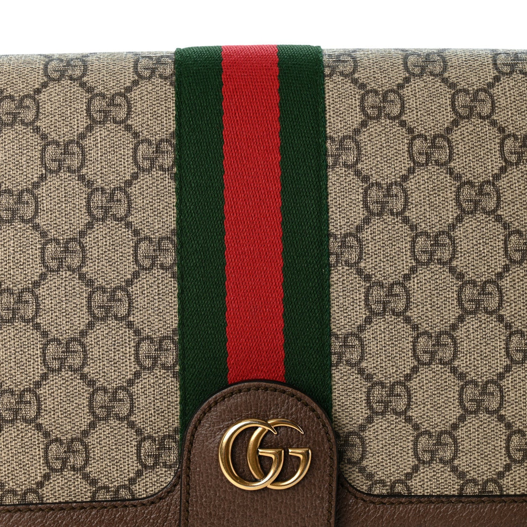 GG Supreme Monogram Web Ophidia Flap Messenger Bag  Beige New Acero