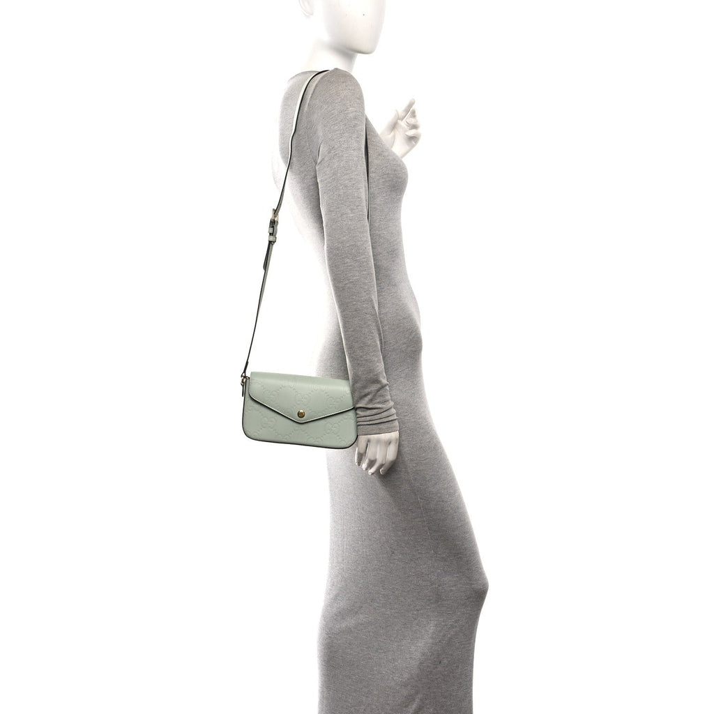 Calfskin GG Super Mini Shoulder Bag Pale Green