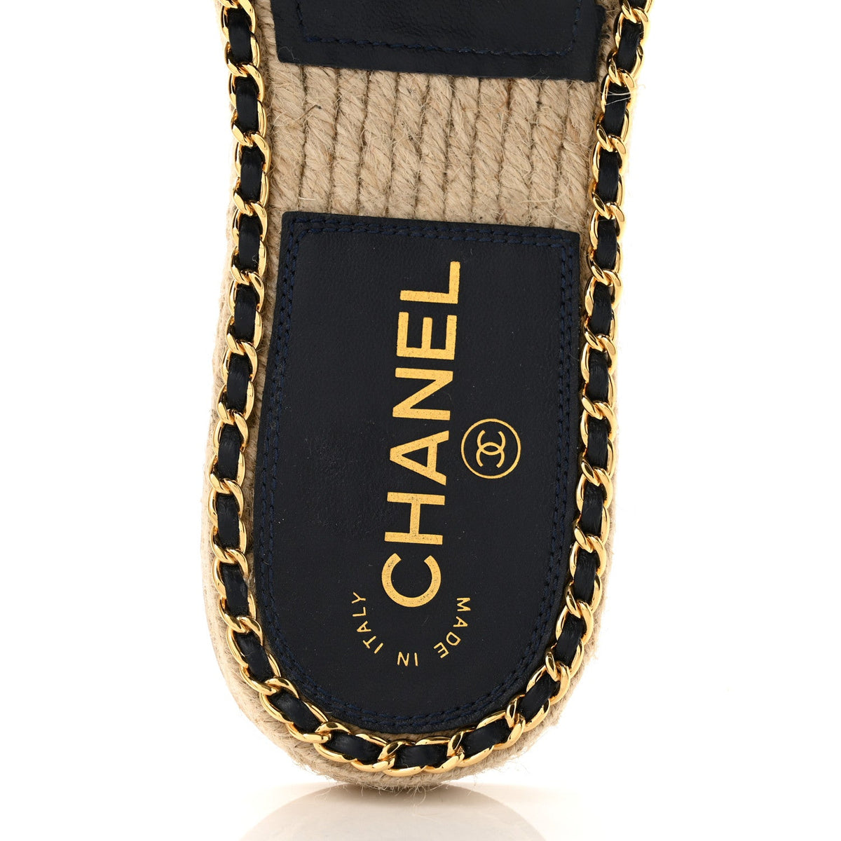 Lambskin Quilted CC Chain Espadrille Mules 38 Black Navy