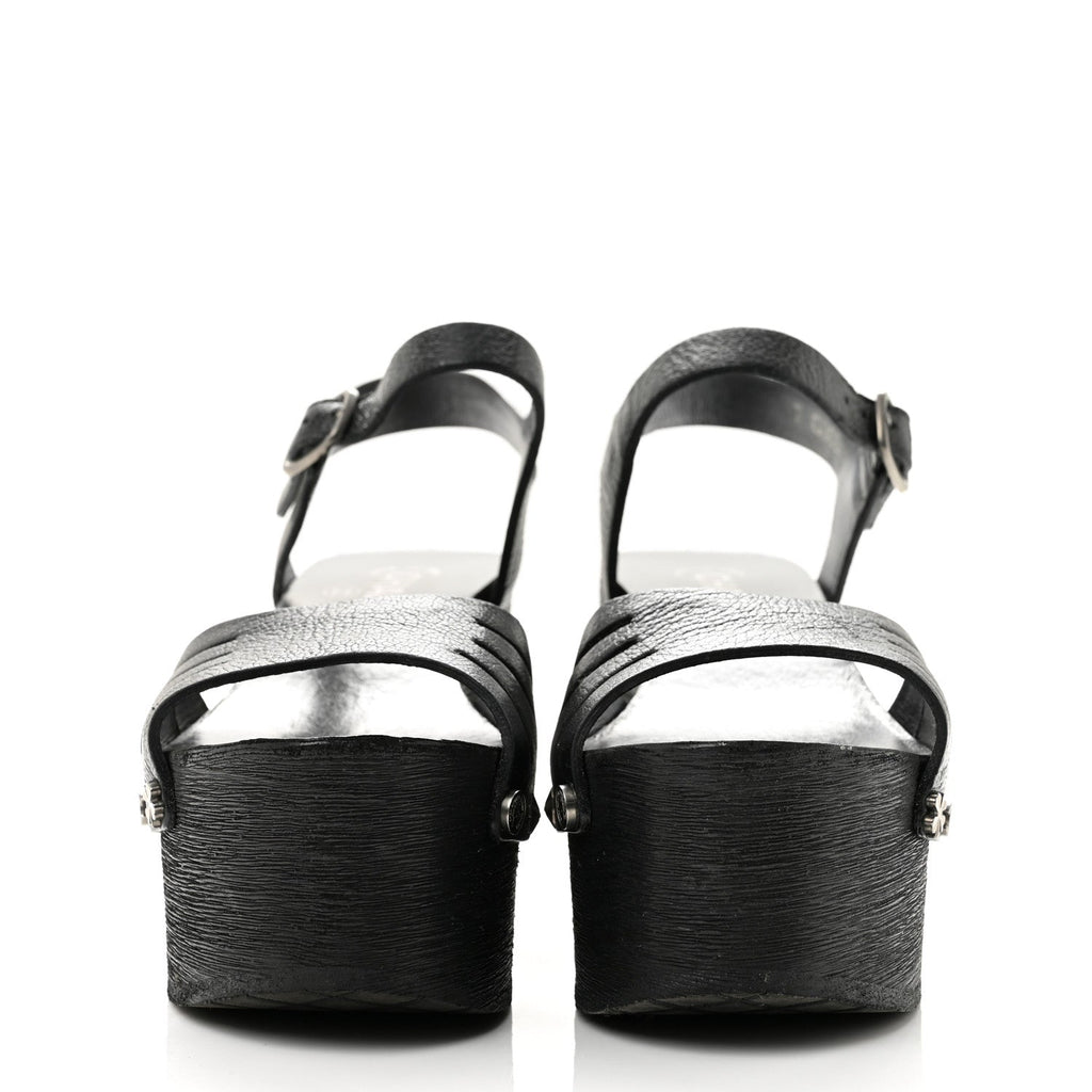 Goatskin Studded Platform Sandals 35 Black