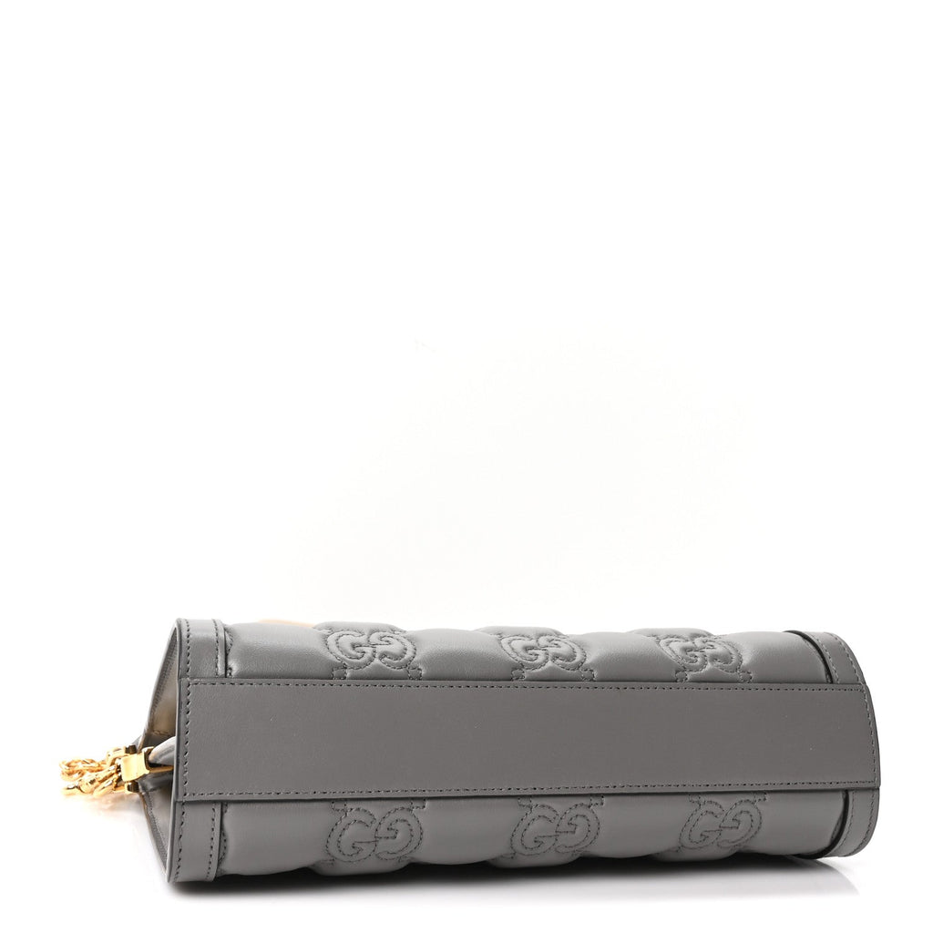 Calfskin GG Matelasse Small Slim Chain Shoulder Bag Dusty Grey Natural