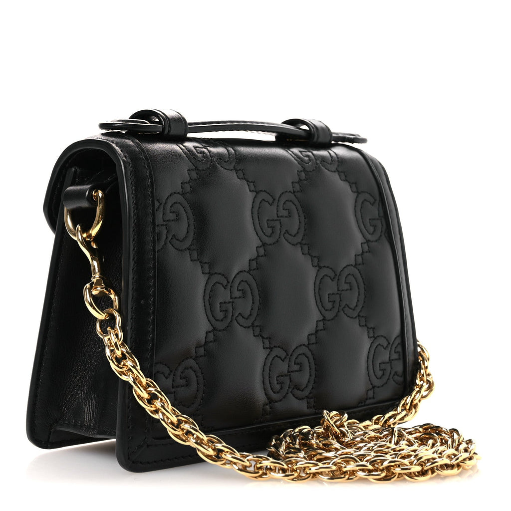 Calfskin GG Matelasse Mini Top Handle Shoulder Bag Black