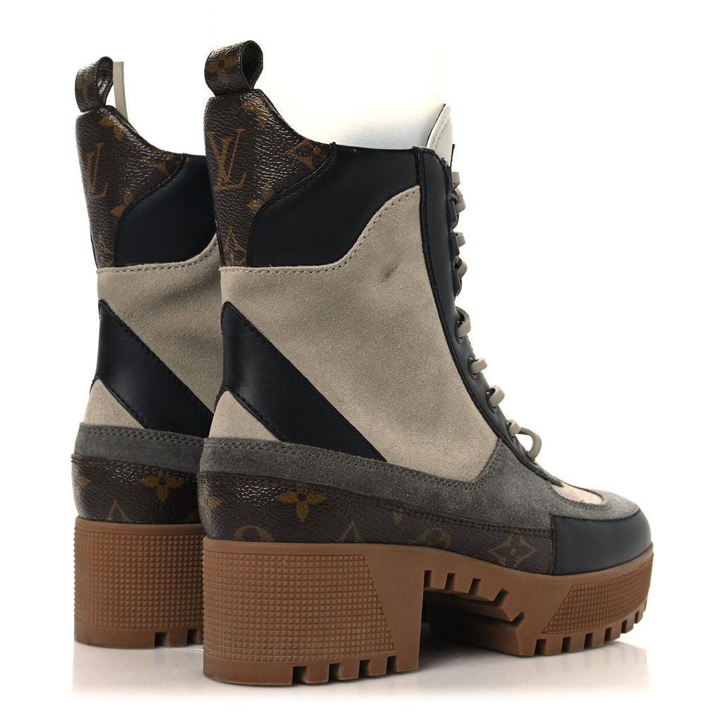 Suede Calfskin Monogram Laureate Platform Desert Boots 37 Grey