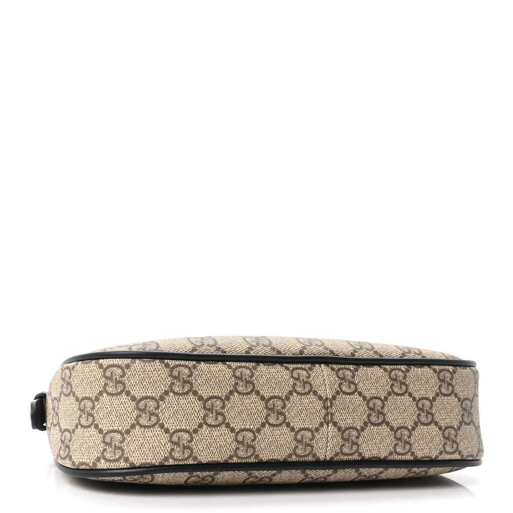 GG Supreme Monogram Textured Calfskin Small Emblem Shoulder Bag Beige Black