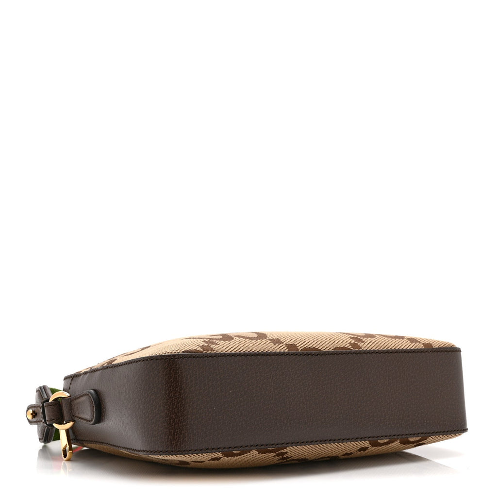 Monogram Jumbo GG Textured Dollar Calfskin Web Messenger Shoulder Bag Camel Ebony New Acero