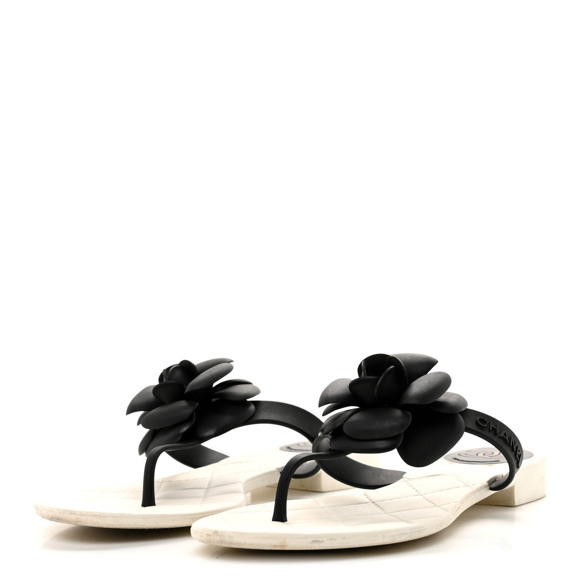 Jelly Quilted Camellia Thong Sandals 39 White Black