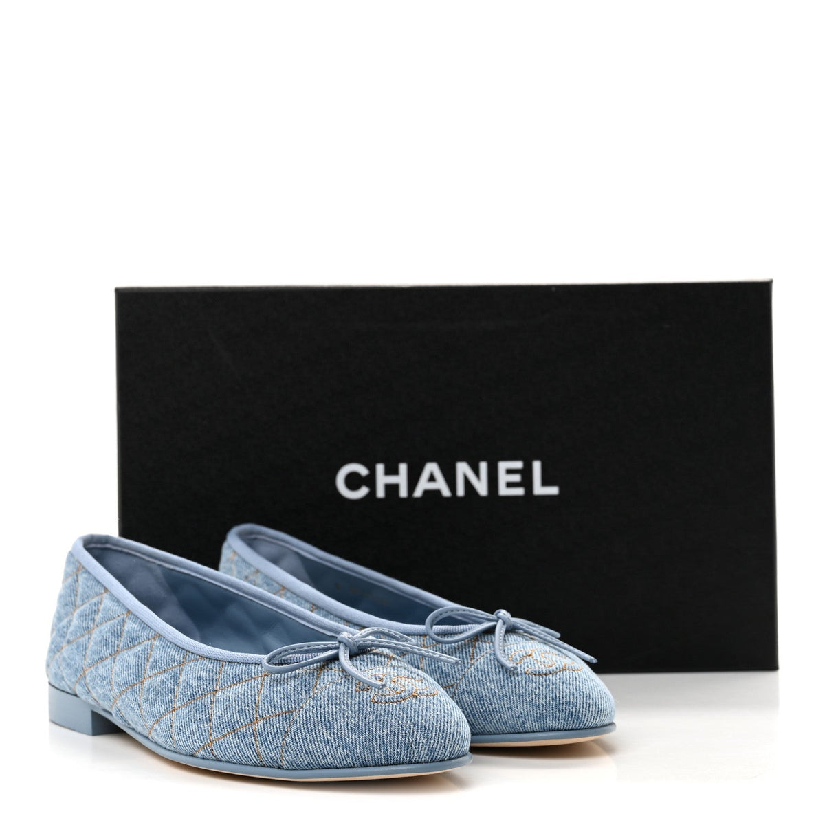 Denim Quilted CC Cap Toe Ballerina Flats 36.5 Light Blue