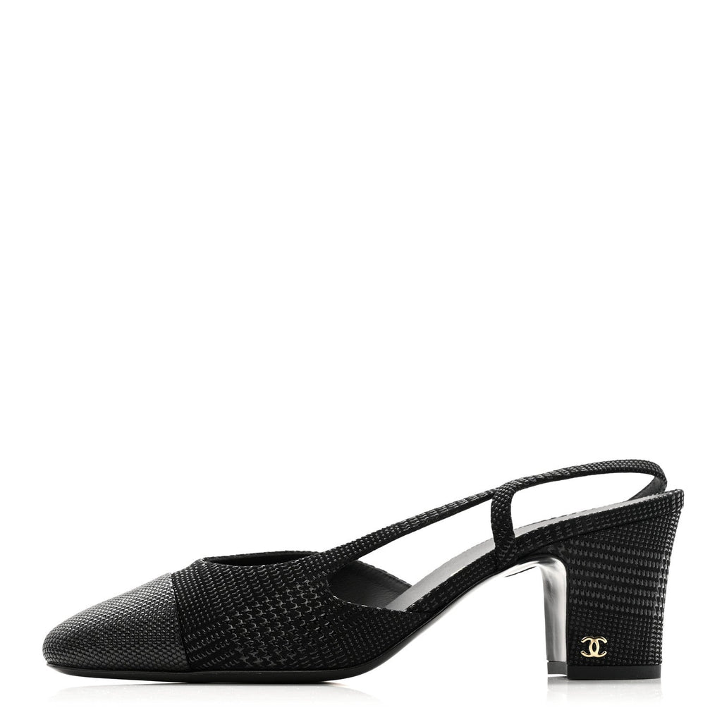 Suede Kidskin Cap Toe CC Slingback Pumps 39 Black