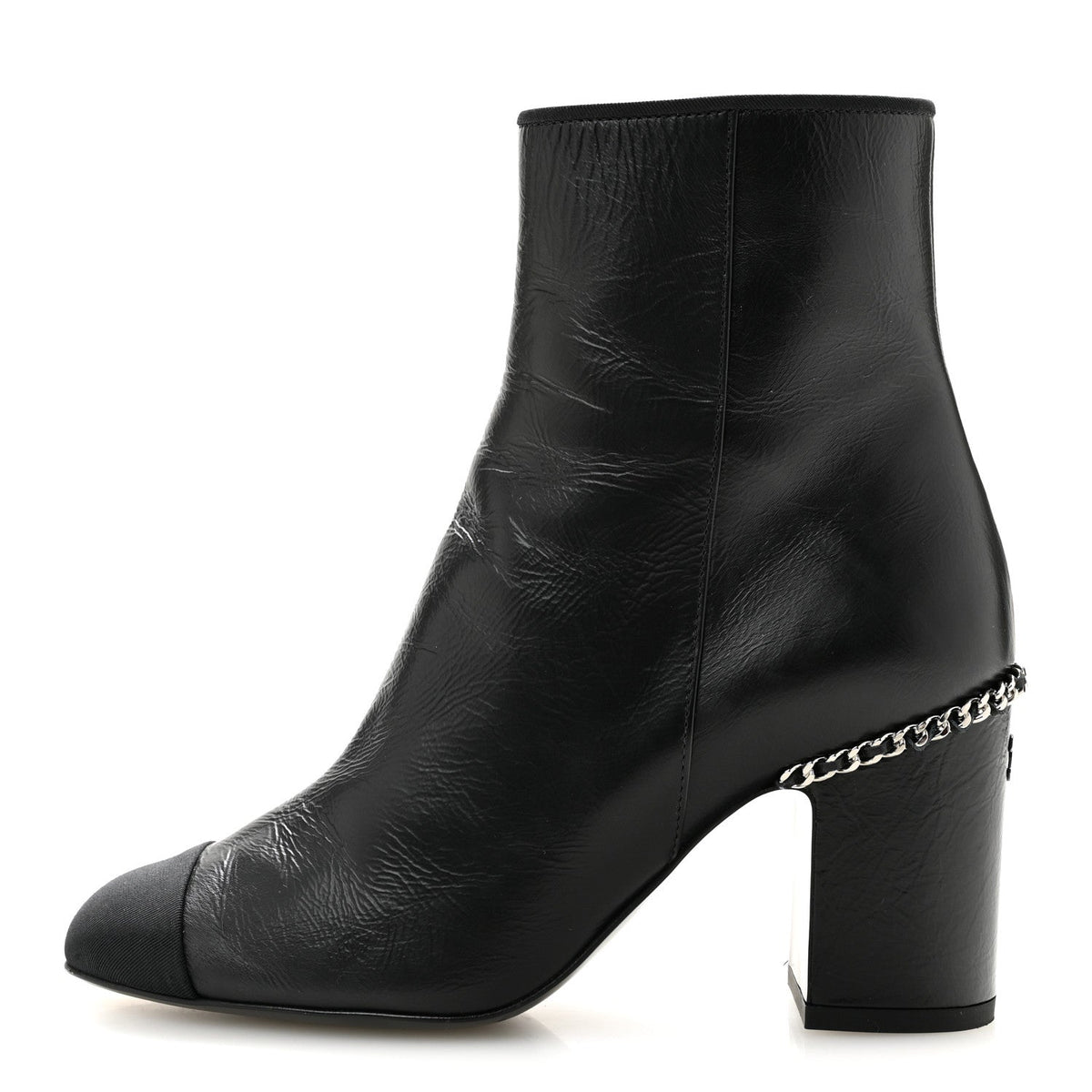 Crumpled Calfskin Cap Toe Chain Short Boots 35 Black