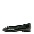 Patent Calfskin Crocodile Embossed Ballerina Flats 38 Dark Green Black