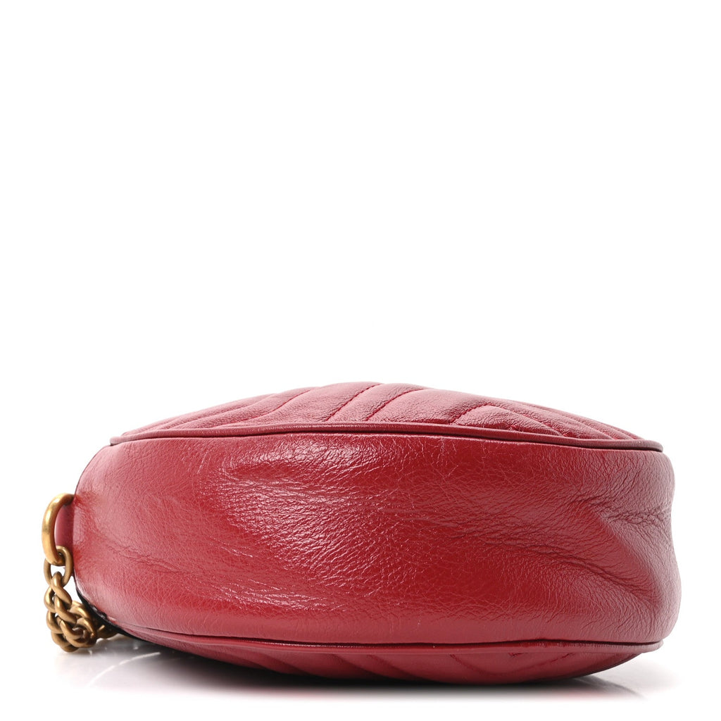 Glazed Calfskin Matelasse Heart Mini GG Marmont Round Shoulder Bag Romantic Cerise