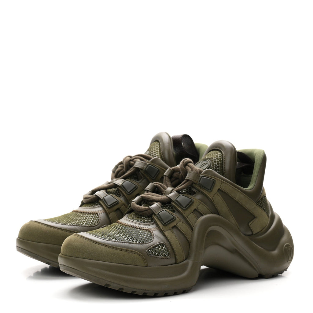Calfskin Technical Nylon LV Archlight Sneakers 38 Green