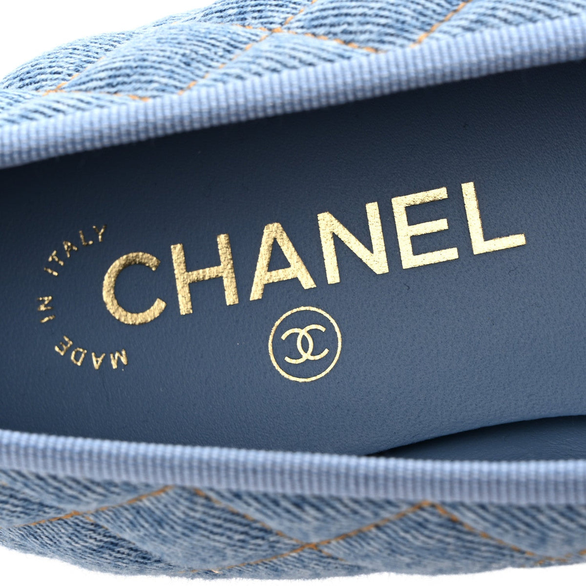 Denim Quilted CC Cap Toe Ballerina Flats 38.5 Light Blue