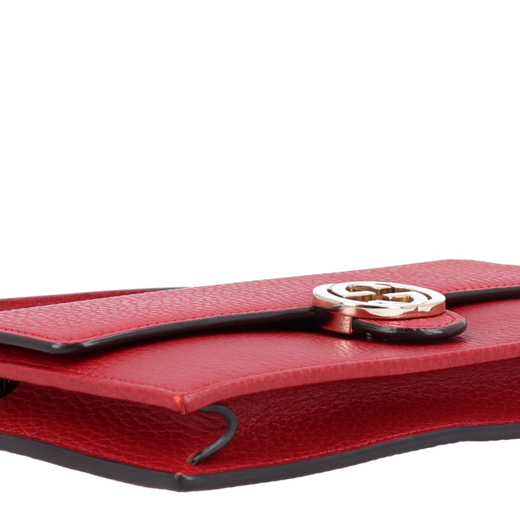 Dollar Calfskin Interlocking G Chain Wallet Red