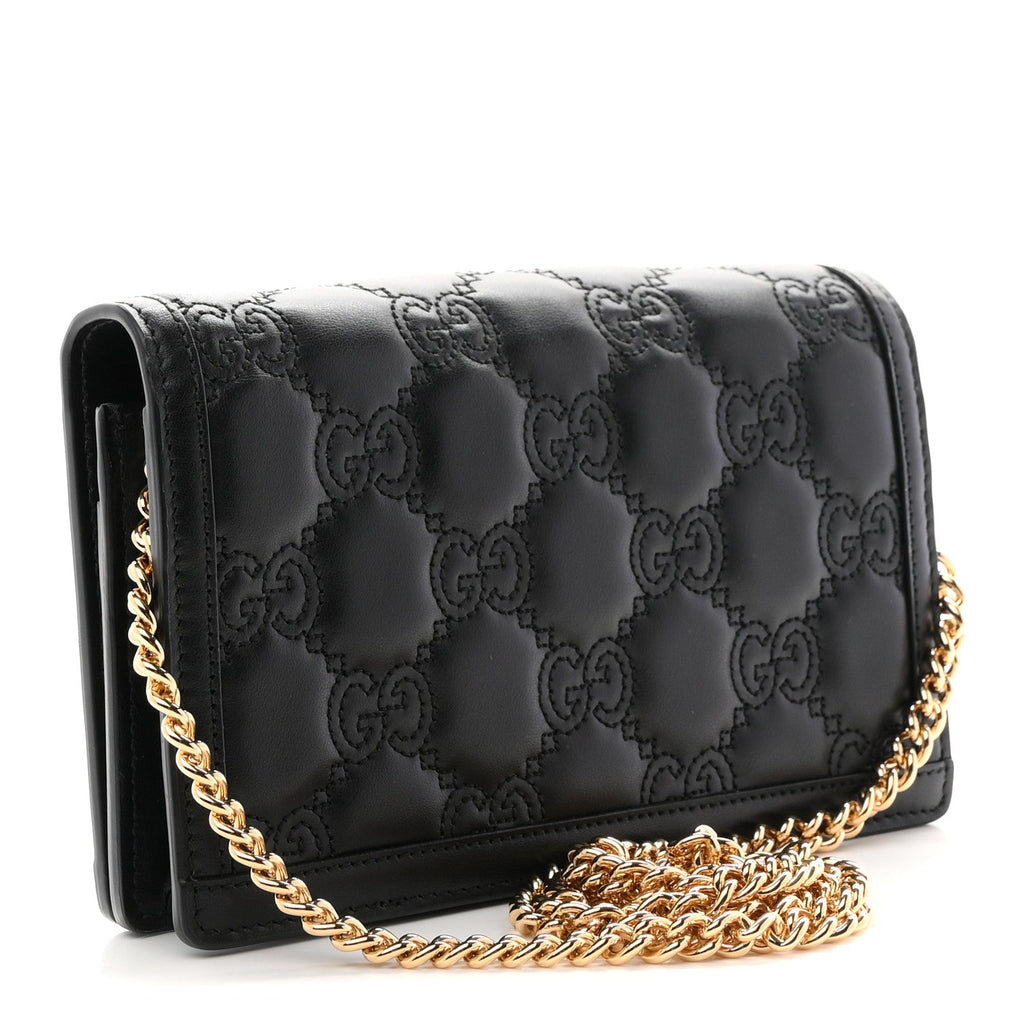 Calfskin GG Matelasse Chain Wallet Black