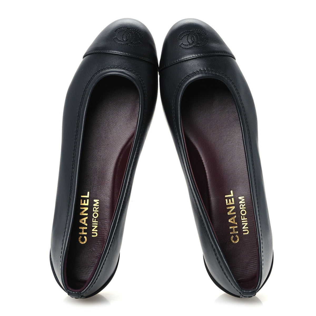 Lambskin Cap Toe CC Uniform Ballerina Flats 37 Black